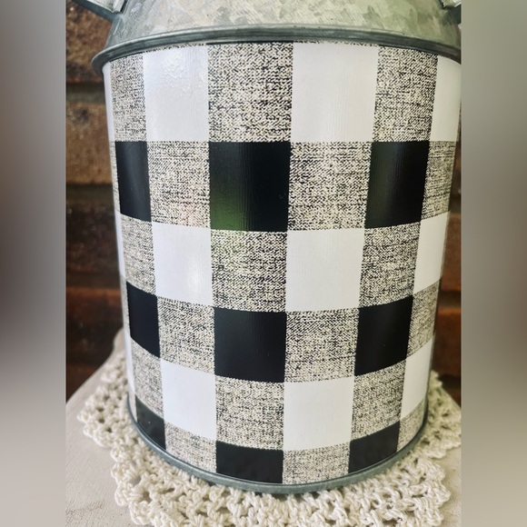 *Black & White Buffalo Check Milk Can, Large 9.25” - Picture 3 of 13